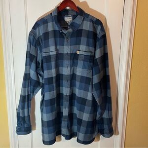 Carhartt Mens 3XL Blue Plaid Flannel Heavy Button Up Shirt Gorpcore Chore Barn